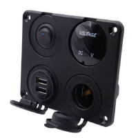 Exotronic Voltmeter, Cigarette Lighter, Dual USB Socket Flush Mount Panel