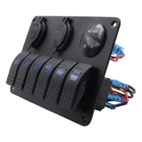 Exotronic 12/24V 6x LED Rocker, Voltmeter, Cigarette Lighter, Dual USB Socket Marine Switch Panel