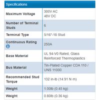 Blue Sea Busbar 250A 6P/Terminals - 5/16