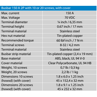 Victron Busbar 150A 2P/Terminals with 20 Screws & Cover
