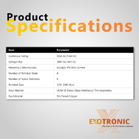 Exotronic 150A Black 4x M8 Stud & 6x Screw Busbar with Cover