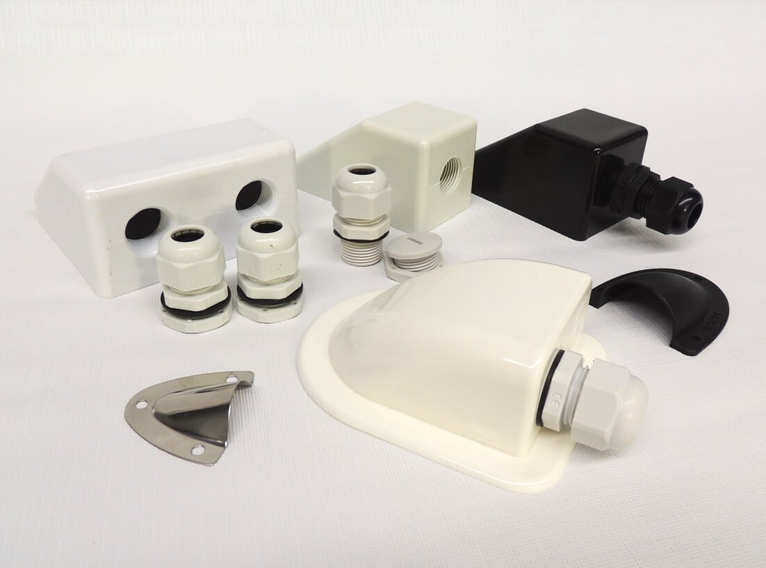 Selection of cable entry covers for caravan roofs and boat decks