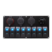 Exotronic 12/24V 8x LED Rocker, Voltmeter, Dual Cigarette Lighter, Dual USB Socket Marine Switch Panel