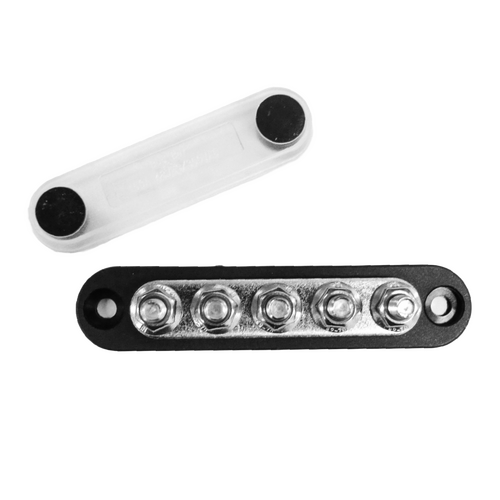 Exotronic 150A Black 5x M6 Stud Busbar with Cover 	