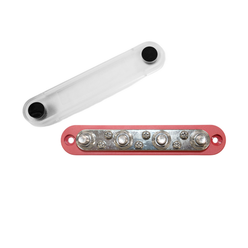 Exotronic 150A Red 4x M8 Stud & 6x Screw Busbar with Cover