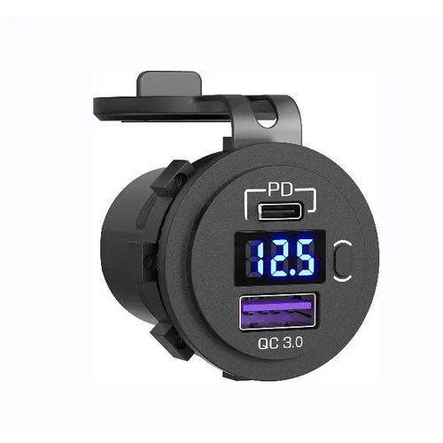 Exotronic Voltmeter, USB-C & USB QC3.0 Flush Mount Socket