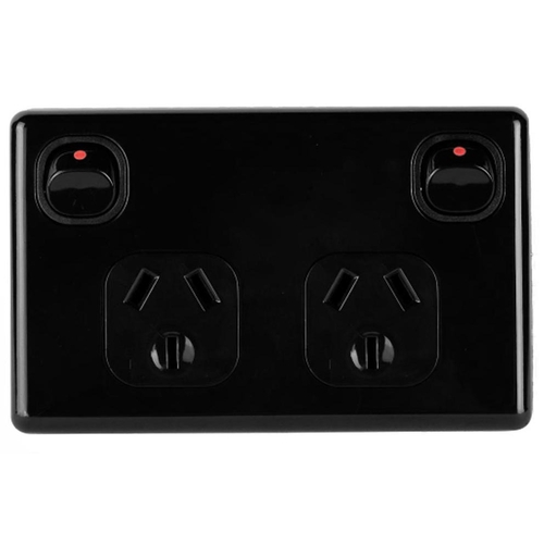 Power Point Double Pole 10Amp GPO Outlet- Black